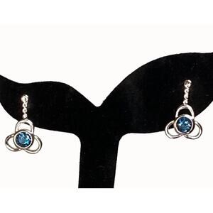 Vintage 925 Sterling Silver Faceted Blue Topaz Center Stone Bezel Set Earring